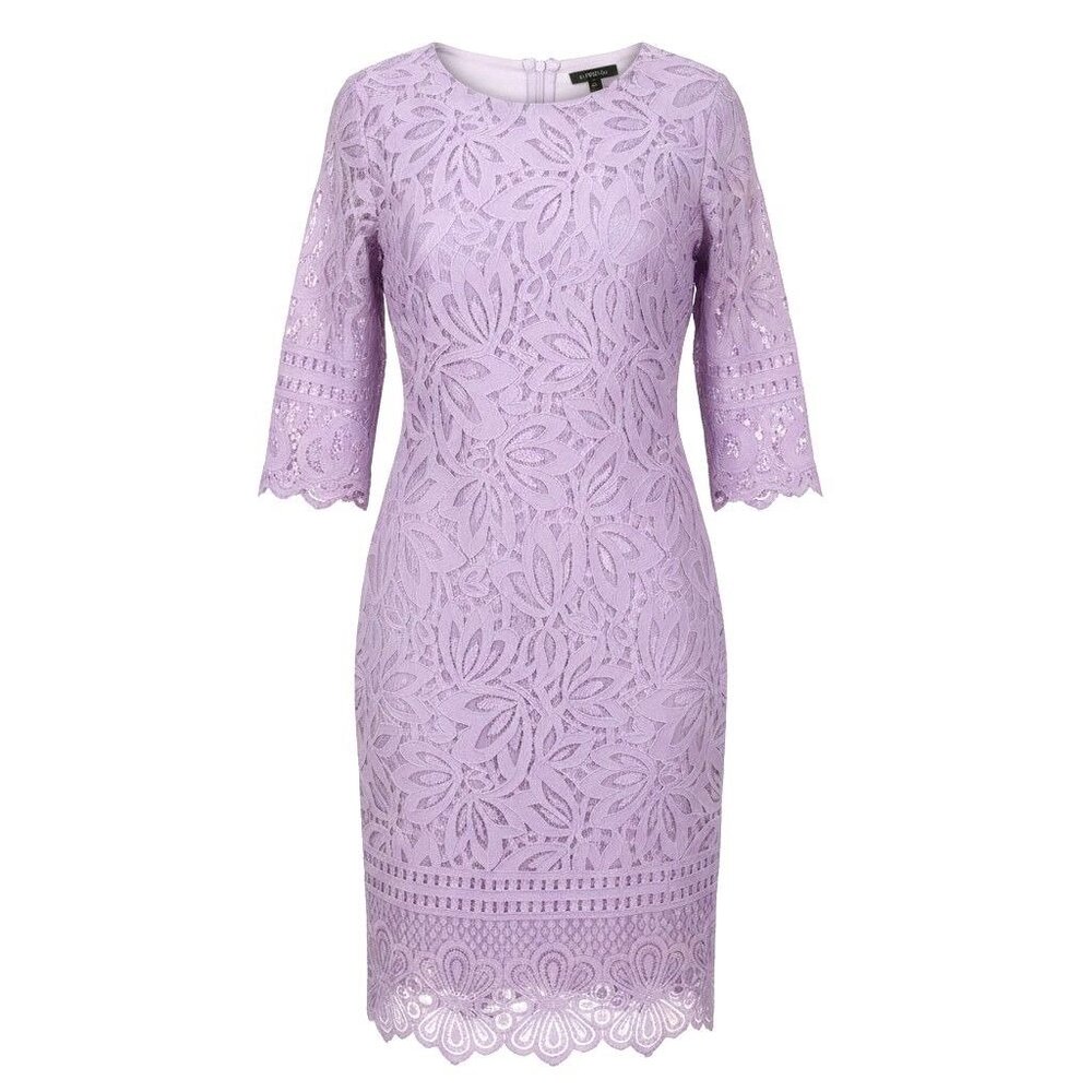 Kensie Womens 8 Lavender Corded Lace Shift Dress‎ Jewel Neck Eyelash Trim - Picture 3 of 12